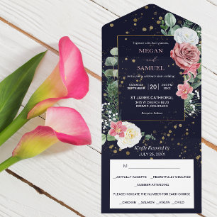 Rosa Weiß Rosenstrauß Foto Hochzeit All In One Einladung