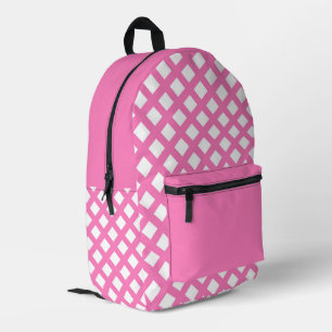 Rosa Weiß Schachbrett Diamantmuster Bedruckter Rucksack