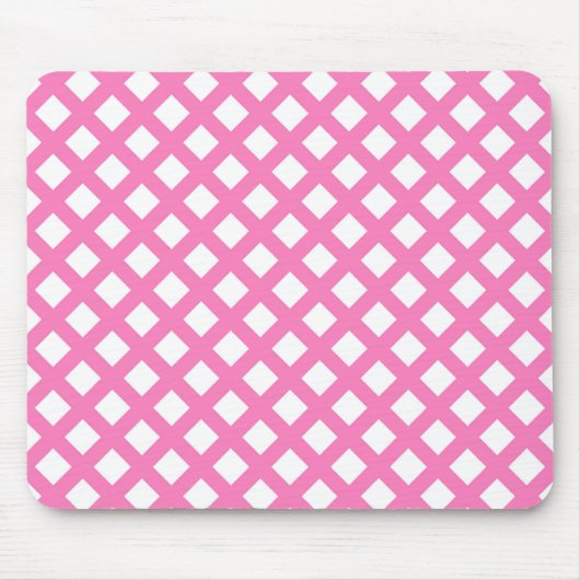 Rosa Weiß Schachbrett Diamantmuster Mousepad (Vorne)