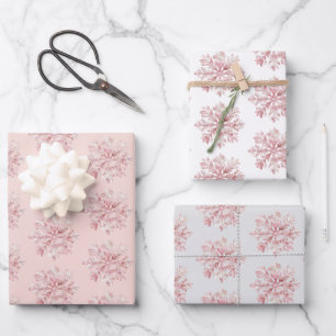 Rosa Weiß Schneeflocken Weihnachten Geschenkpapier Set