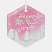 Rosa Weiß Schneehaus glücklich Neues Jahr Ornament Aus Glas (Vorderseite)