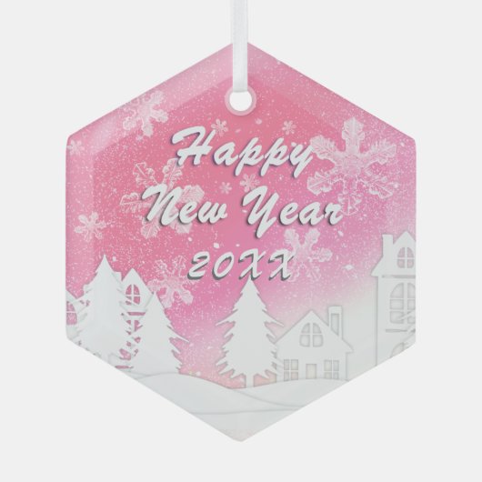 Rosa Weiß Schneehaus glücklich Neues Jahr Ornament Aus Glas (Vorderseite)