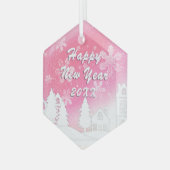 Rosa Weiß Schneehaus glücklich Neues Jahr Ornament Aus Glas (Vorderseite Links)