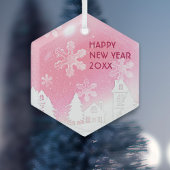 Rosa Weiß Schneehaus glücklich Neues Jahr Ornament Aus Glas