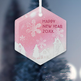 Rosa Weiß Schneehaus glücklich Neues Jahr Ornament Aus Glas