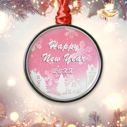 Rosa Weiß Schneehaus glücklich Neues Jahr Ornament Aus Metall