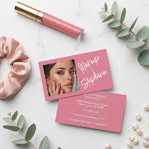 Rosa Weiß Schrift Foto Make-up Visitenkarte
