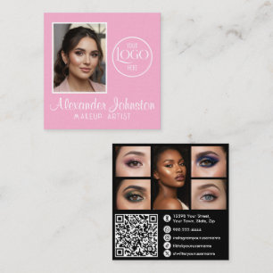 Rosa Weiß & Schwarz Schrift Make-up-Foto Personali Quadratische Visitenkarte