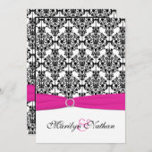 Rosa, weiß, schwarze Damast Einladung zum Hochzeit (Vorne/Hinten)