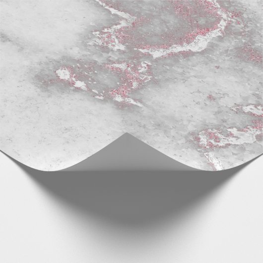 Rosa Weiß Silbergrau Carrara Marmorstein Geschenkpapier (Ecke)