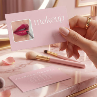 Rosa Weiß Typografie Einfache Foto-Make-up  Visitenkarte