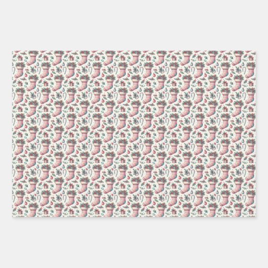 Rosa Weiß und Blau Weihnachten Strumpf Geschenkpapier Set (Vorderseite 2)