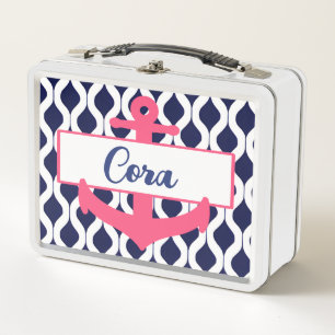 Rosa, Weiß und blaue Wassersäule mit Name Metall Brotdose