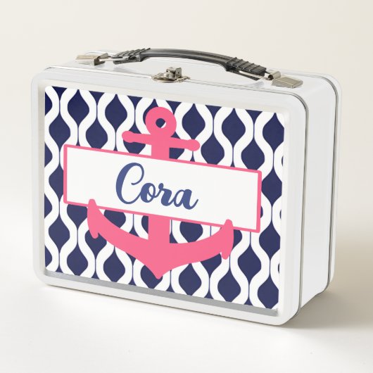 Rosa, Weiß und blaue Wassersäule mit Name Metall Brotdose (Vorderseite)