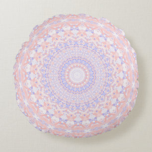 Rosa, Weiß und Blauer Kaleidoskop Rundes Kissen
