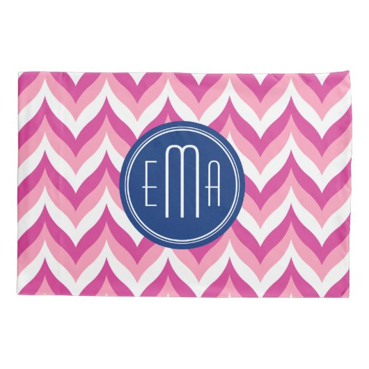 Rosa Weiß und blaues Zigzag Zickzack Muster Kissenbezug (Rückseite)