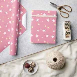Rosa weiß und gelb mit Sternen Geschenkpapier