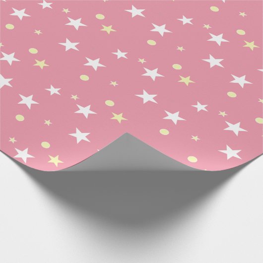 Rosa weiß und gelb mit Sternen Geschenkpapier (Ecke)