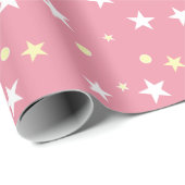Rosa weiß und gelb mit Sternen Geschenkpapier (Rolleneckpunkt)