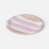 Rosa Weiß und Gold Imitats Confetti Party Teller (Schrägansicht)