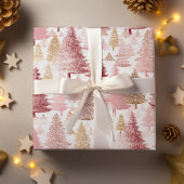 Rosa Weiß und Gold Pinsel Weihnachtsbaummuster Geschenkpapier Set