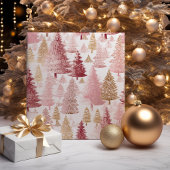 Rosa Weiß und Gold Pinsel Weihnachtsbaummuster Geschenkpapier Set