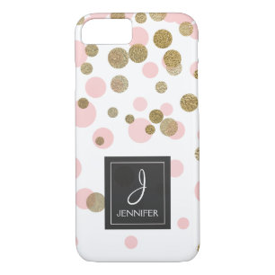 Rosa, Weiß und Goldfolieconfetti-Monogramm Case-Mate iPhone Hülle