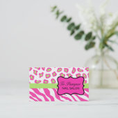 Rosa, Weiß und Grün Zebra & Geparden Visitenkarte (Stehend Vorderseite)