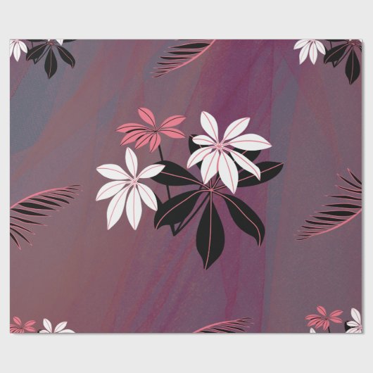 Rosa Weiß und Schwarz tropische Blumen Geschenkpapier (Flach)