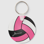Rosa, Weiß und Schwarzer Volleyball Schlüsselanhänger (Vorderseite)