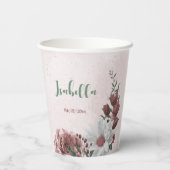 Rosa, Weiß und Zimt Rose Blume Grünpflanzen Party Pappbecher (Rückseite)