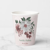 Rosa, Weiß und Zimt Rose Blume Grünpflanzen Party Pappbecher (Rückseite)