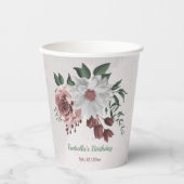 Rosa, Weiß und Zimt Rose Blume Grünpflanzen Party Pappbecher (Vorderseite)