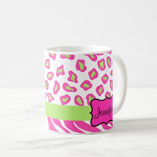 Rosa & Weiß Zebra & Cheeta Skin Personalisiert Kaffeetasse (VorderseiteRechts)