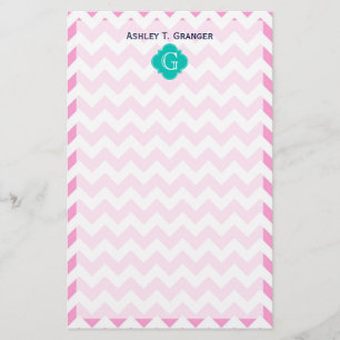 Rosa weiß Zickzack Zigzag Aquamarine Quatrefolie M Briefpapier