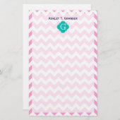 Rosa weiß Zickzack Zigzag Aquamarine Quatrefolie M Briefpapier (Vorne/Hinten)