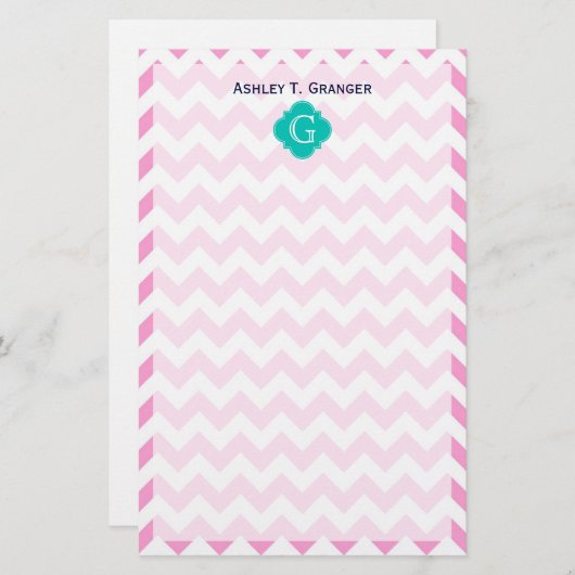 Rosa weiß Zickzack Zigzag Aquamarine Quatrefolie M Briefpapier (Vorne/Hinten)