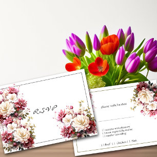 Rosa-weiße Aquarell-Sommerblumen-Antwortkarte RSVP Karte