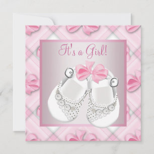 Rosa weiße Babyschuhe Rosa Baby Girl Shower Einladung