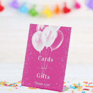 Rosa weiße Ballons Geburtstagskarten Geschenke Sockelschild