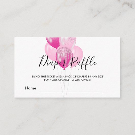 Rosa, weiße Ballons Mädchen Duschdusche Windel Tom Begleitkarte (Vorderseite)
