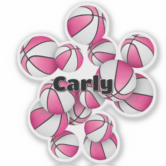 Rosa weiße Basketball mit Spielername Aufkleber (Vorderseite)