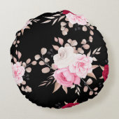 rosa, weiße blühende schwarze Erde Rundes Kissen (Rückseite)