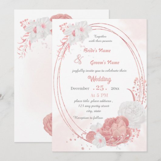 rosa-weiße Blume botanische geometrische Hochzeit Einladung (Vorne/Hinten)