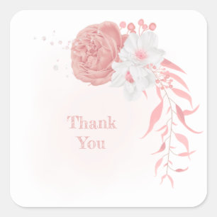 Rosa-weiße Blume botanische Hochzeit Quadratischer Aufkleber
