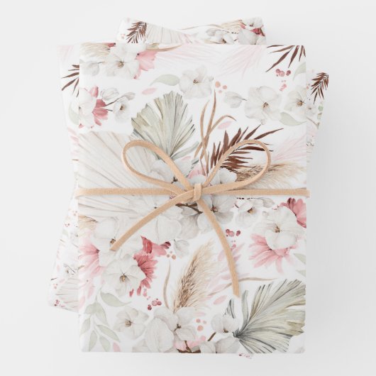 Rosa Weiße Blume Botanischer Boho Elegante Geschenkpapier Set (Beispiel)