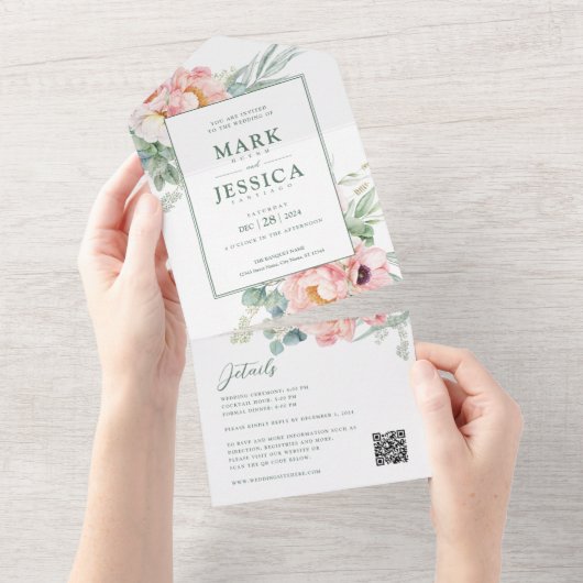 Rosa weiße Blume Einladung Hochzeit (Abreißen)