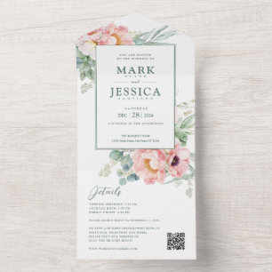 Rosa weiße Blume Einladung Hochzeit