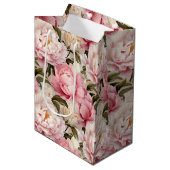Rosa-weiße Blume Gemustert Mittlere Geschenktüte (Vorderseite Schrägansicht)