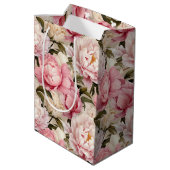 Rosa-weiße Blume Gemustert Mittlere Geschenktüte (Rückseite Schrägansicht)